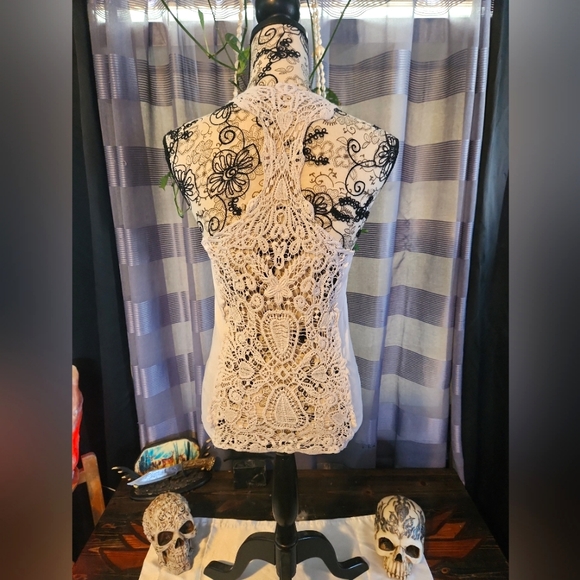 TIN HAUL White Tank Top with Lace Back - Picture 2 of 3